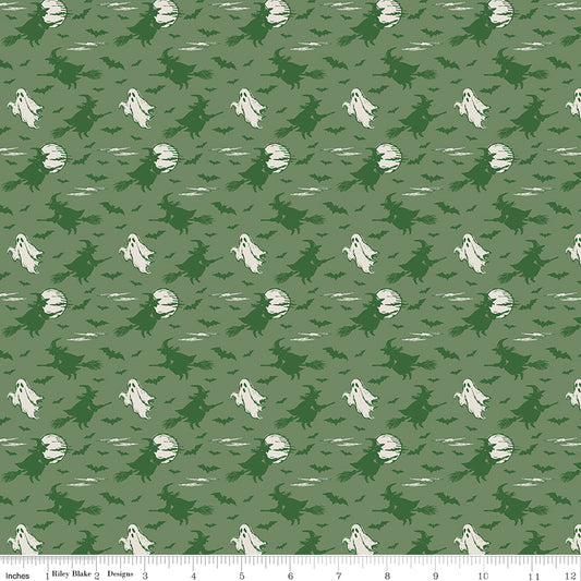 Riley Blake Designs | Cobweb Cottage | Halloween Skies Light Pickle Glow in the Dark | Green | GC19084-LTPICKLE