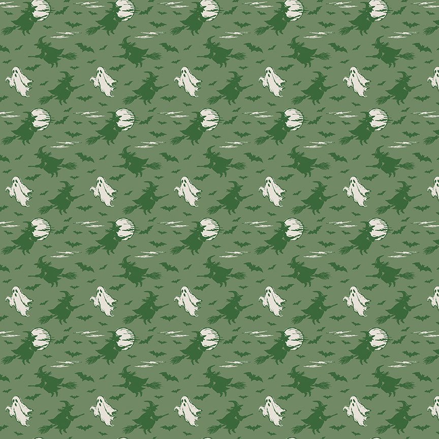 Riley Blake Designs | Cobweb Cottage | Halloween Skies Light Pickle Glow in the Dark | Green | GC19084-LTPICKLE