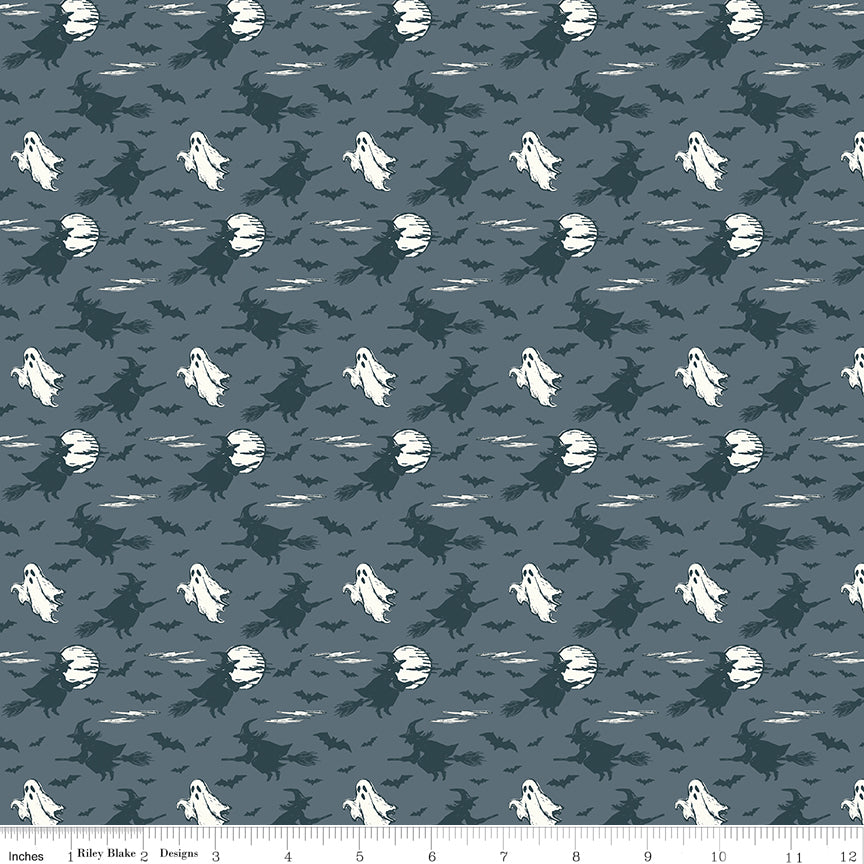 Riley Blake Designs | Cobweb Cottage | Halloween Skies Thunder Glow in the Dark | Gray | GC19084-THUNDER