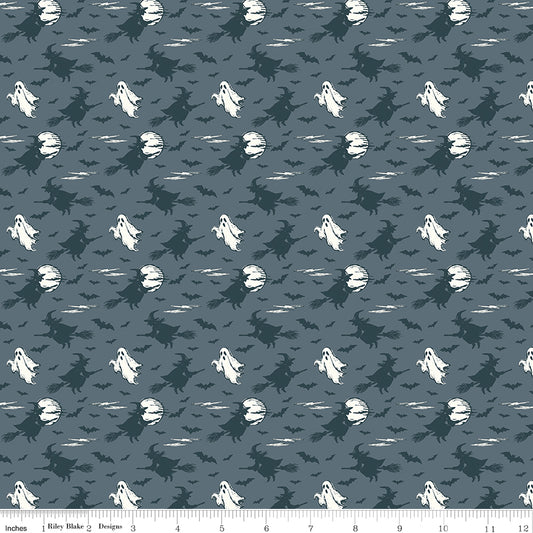 Riley Blake Designs | Cobweb Cottage | Halloween Skies Thunder Glow in the Dark | Gray | GC19084-THUNDER