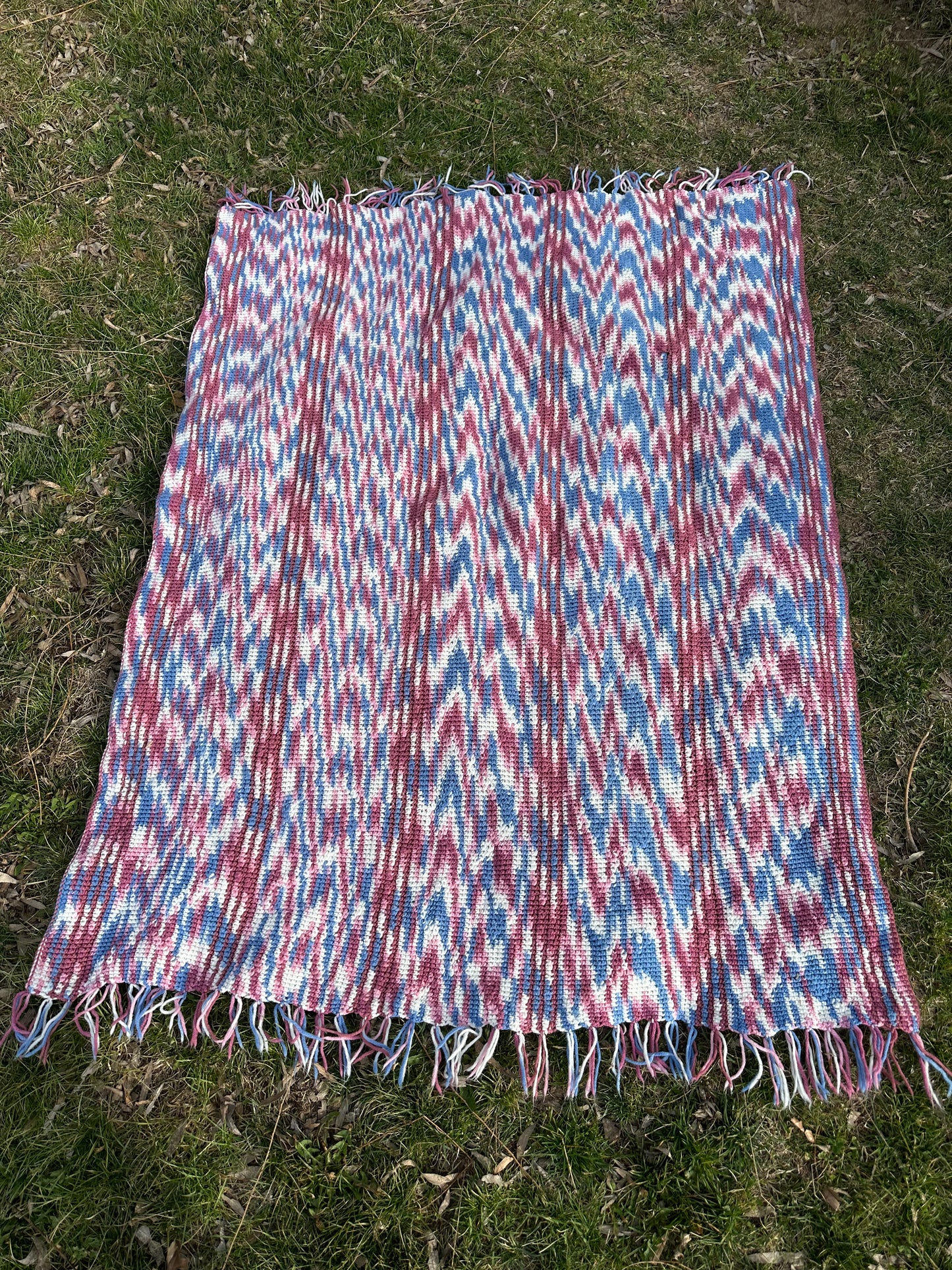 Handmade Afghan | Mauve, Pink, Blue and White | Curated Collection