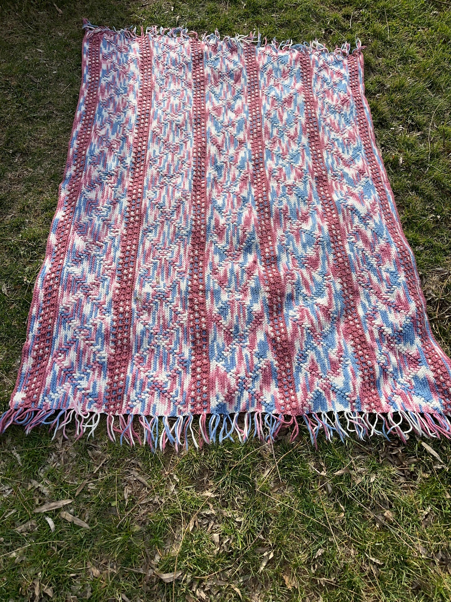 Handmade Afghan | Mauve, Pink, Blue and White | Curated Collection