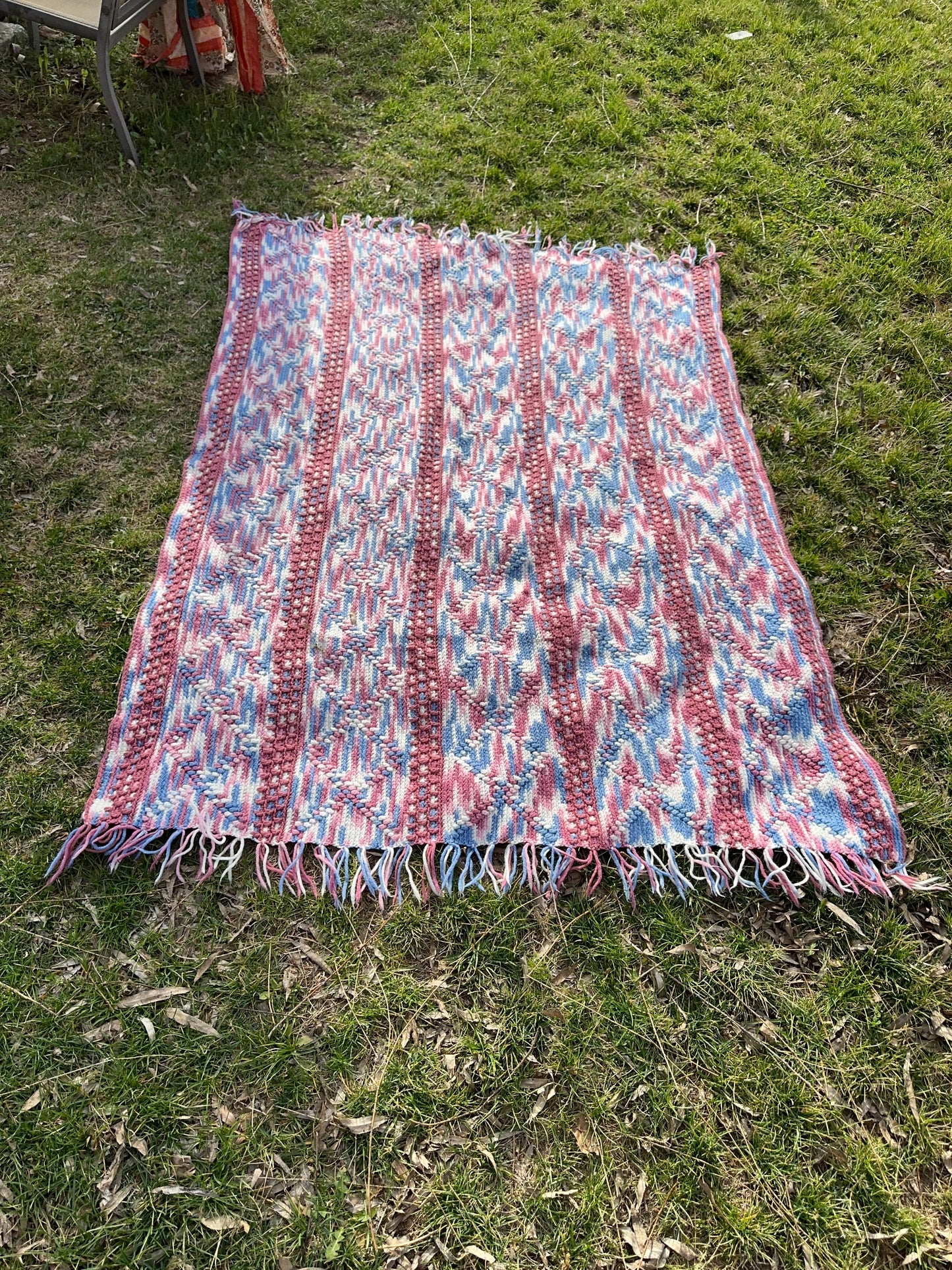Handmade Afghan | Mauve, Pink, Blue and White | Curated Collection