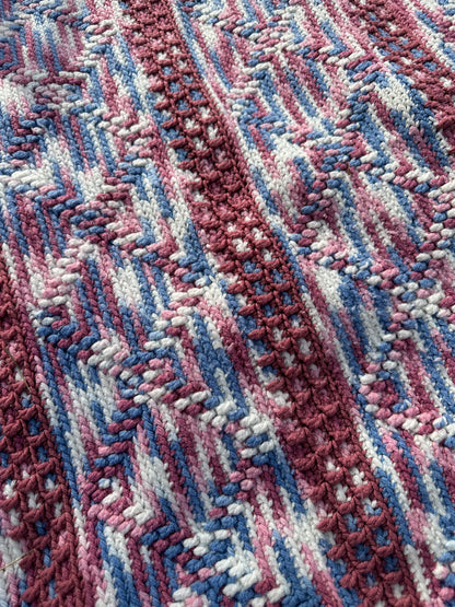 Handmade Afghan | Mauve, Pink, Blue and White | Curated Collection
