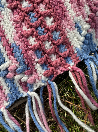 Handmade Afghan | Mauve, Pink, Blue and White | Curated Collection