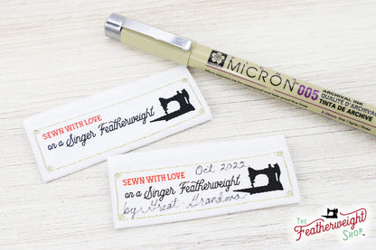 Labels, Featherweight Sewn with Love Set of 10 Woven Sew-In Tags - Singer Featherweight