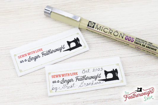 Labels, Featherweight Sewn with Love Set of 10 Woven Sew-In Tags - Singer Featherweight