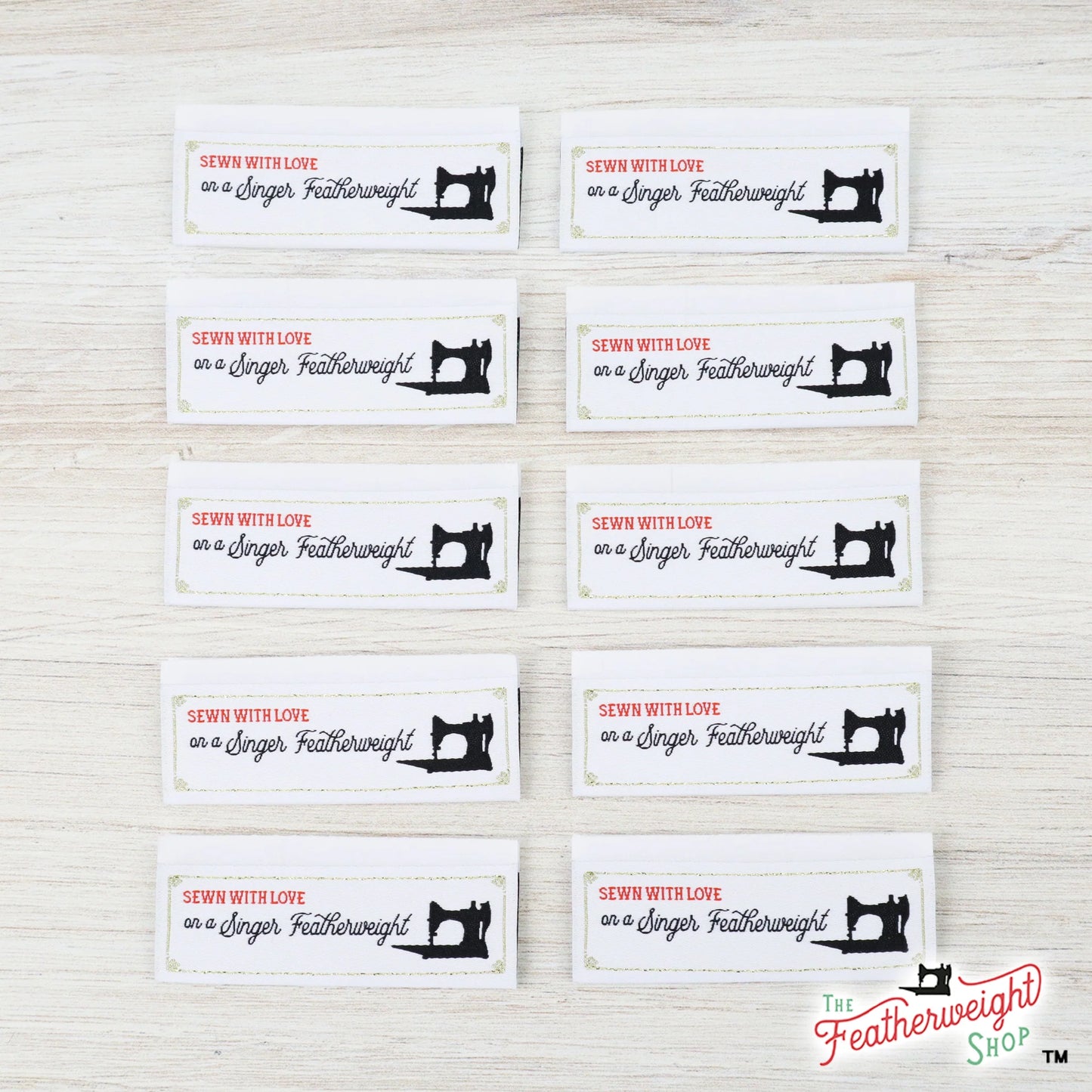 Labels, Featherweight Sewn with Love Set of 10 Woven Sew-In Tags - Singer Featherweight