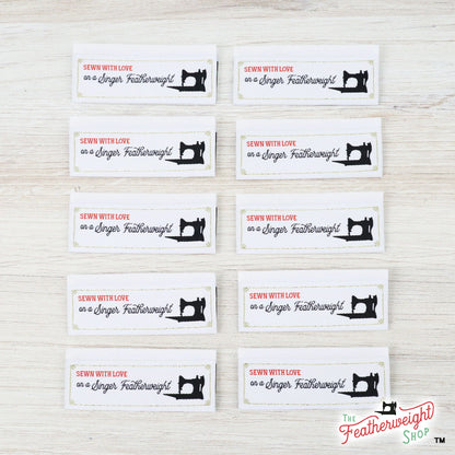 Labels, Featherweight Sewn with Love Set of 10 Woven Sew-In Tags - Singer Featherweight