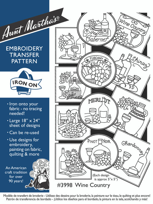 Aunt Martha’s | Embroidery Transfer Pattern | #3998 Wine Country