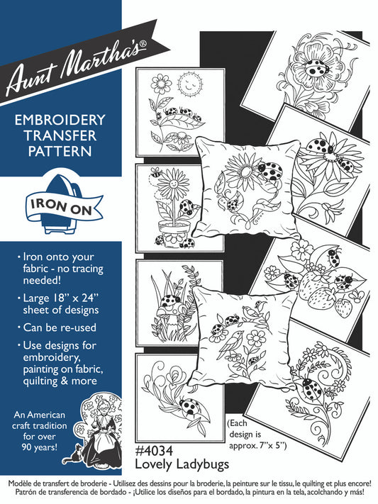 Aunt Martha’s | Embroidery Transfer Pattern | #4034 Lovely Ladybugs