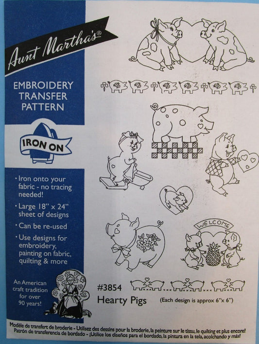 Aunt Martha’s | Embroidery Transfer Pattern | #3854 Hearty Pigs