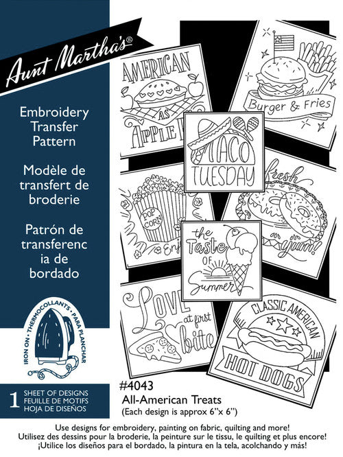 Aunt Martha’s | Embroidery Transfer Pattern | #4043 All-American Treats