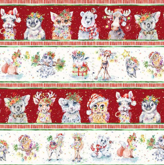 P&B Textiles | Little Darlings Christmas | Baby Animal Border Stripe