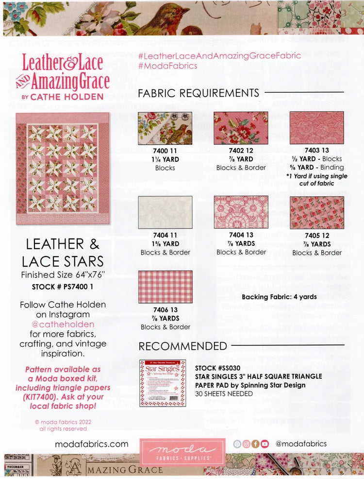 Moda | Leather & Lace and Amazing Grace | Cathe Holden | Stitch Pink Project Pack