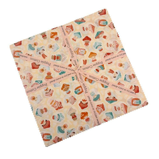 Poppie Cotton  | Jill and Rani  |Mushroom Blooms  | 5"  Charm Pack
