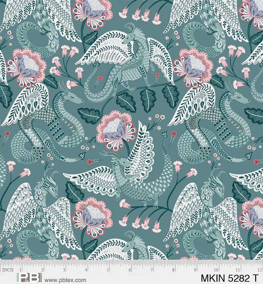P&B Textiles | Mystical Kingdom Allover Dragons | Teal