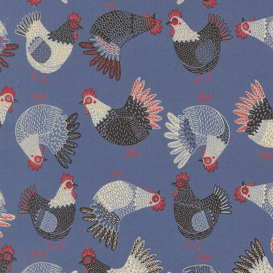 Moda | The HenHouse | Gingiber | Tossed Chickens | Cobalt
