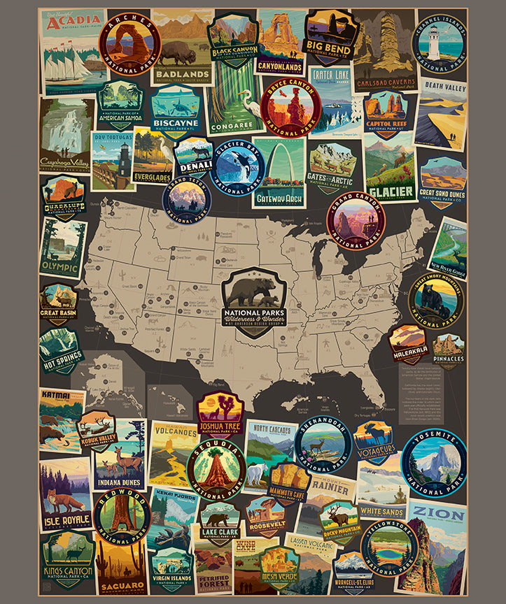 Riley Blake Designs | National Parks | National Parks 36" x 43" USA Vertical Map Poster Panel | PD15090-PANEL
