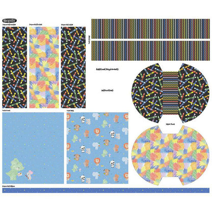 Riley Blake | New Box of Crayons | Crayola Zipper Pouch, Crayon Roll & Tote Panel