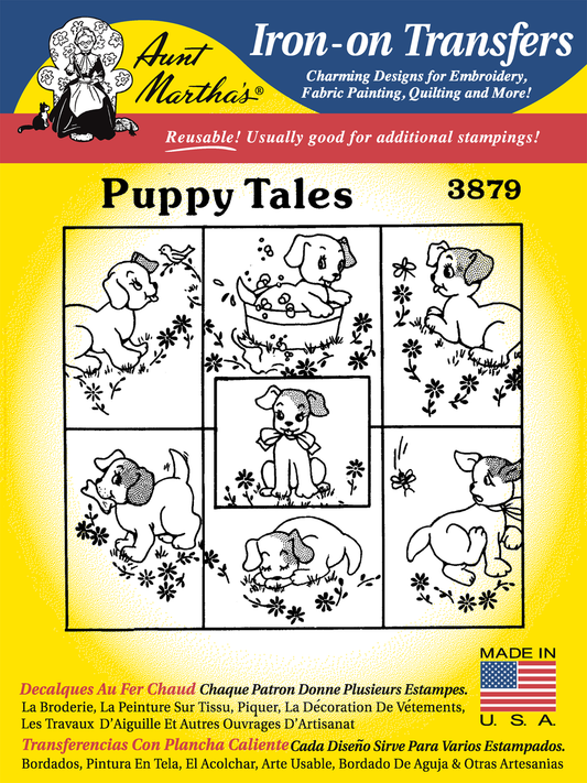Aunt Martha’s | Embroidery Transfer Pattern | #3879 Puppy Tales