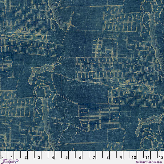 Blue Map fabric in Blue by Tim Holtz for FreeSpirit