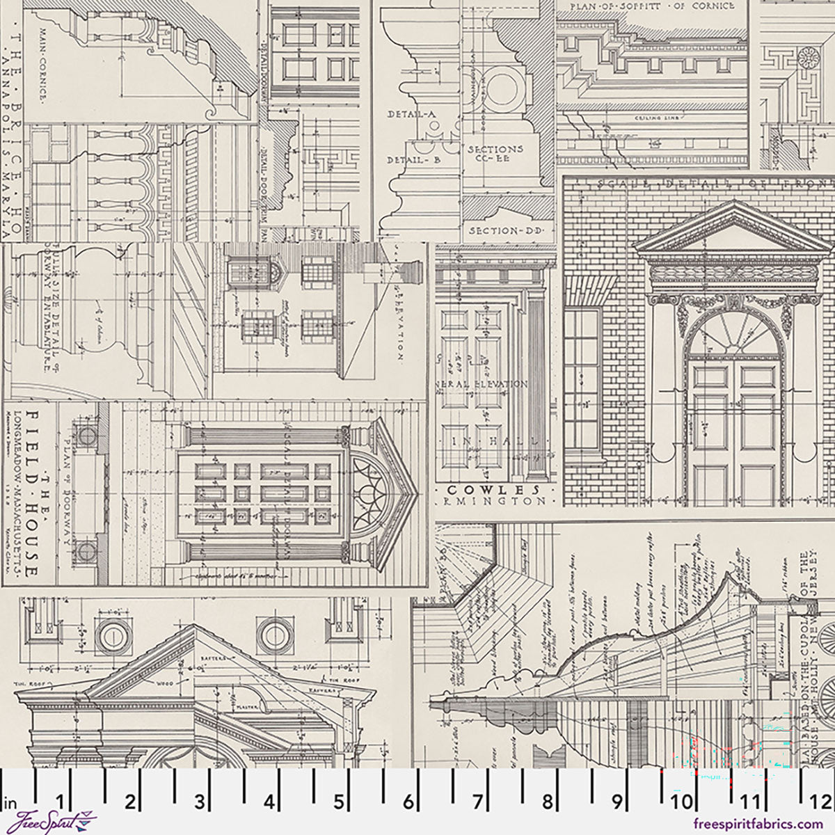 Charcoal Schematic fabric in Charcoal by Tim Holtz for FreeSpirit