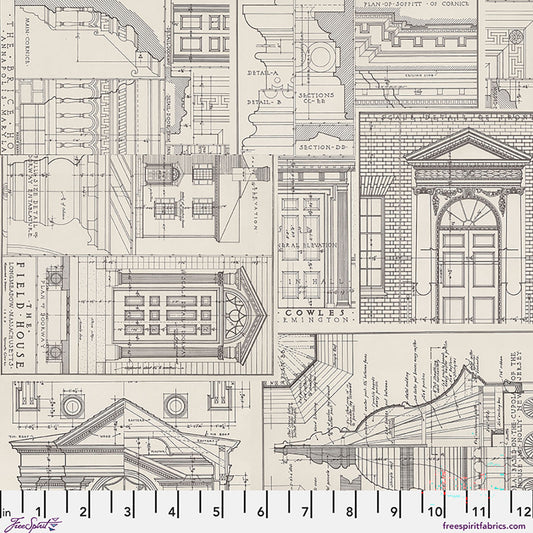 Charcoal Schematic fabric in Charcoal by Tim Holtz for FreeSpirit