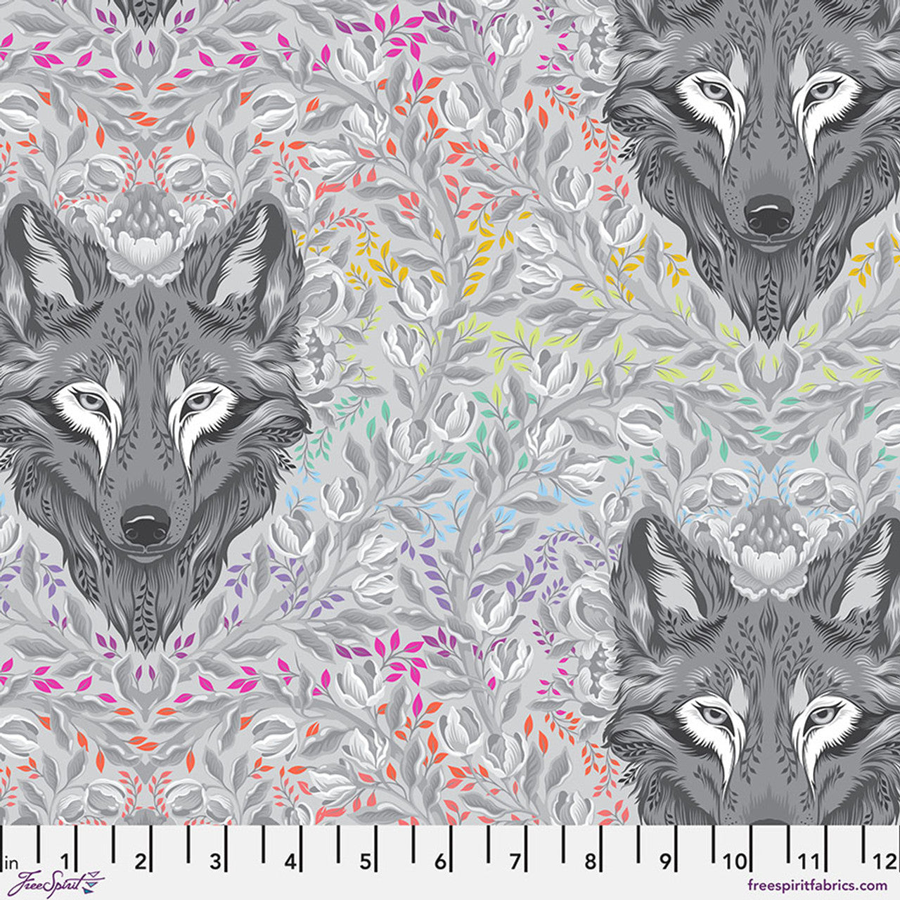 Free Spirit | Tula Pink | Wolf of Pink Street - Fog || Graywork