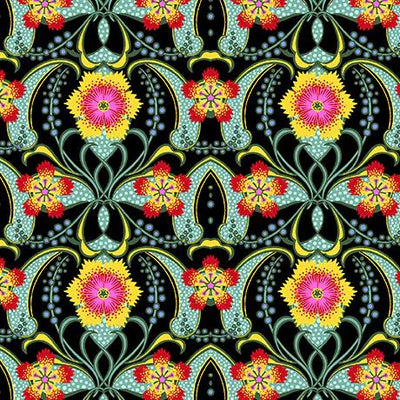 QT Fabrics | Poppy Gala | Floral Damask | Aqua