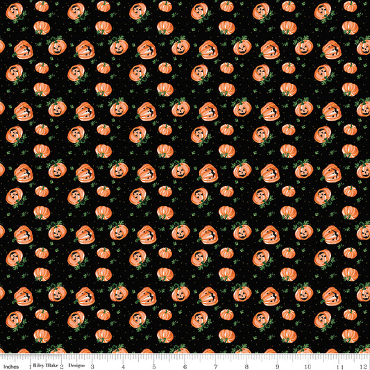 Riley Blake Designs | Cobweb Cottage | Pumpkin Toss Licorice Sparkle | Black | SC19082-LICORICE