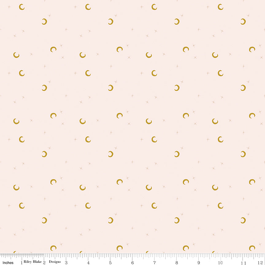 Riley Blake Designs | Cobweb Cottage | Moon and Stars Champagne Pink Sparkle | Pink | SC19086-CHAMPAGNEPINK