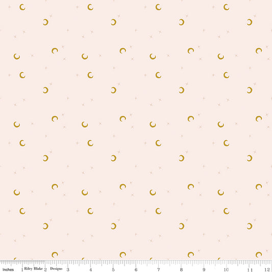 Riley Blake Designs | Cobweb Cottage | Moon and Stars Champagne Pink Sparkle | Pink | SC19086-CHAMPAGNEPINK