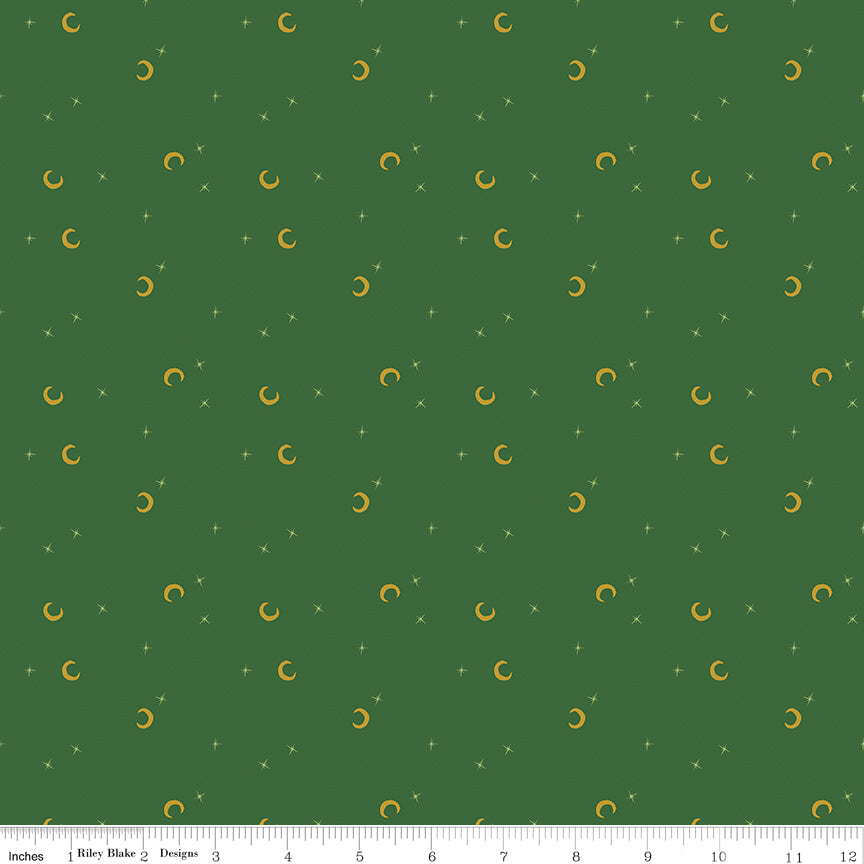 Riley Blake Designs | Cobweb Cottage | Moon and Stars Pickle Sparkle | Green | SC19086-PICKLE