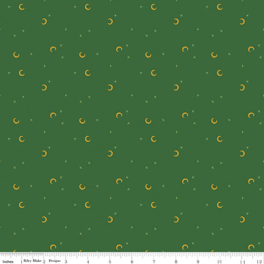 Riley Blake Designs | Cobweb Cottage | Moon and Stars Pickle Sparkle | Green | SC19086-PICKLE