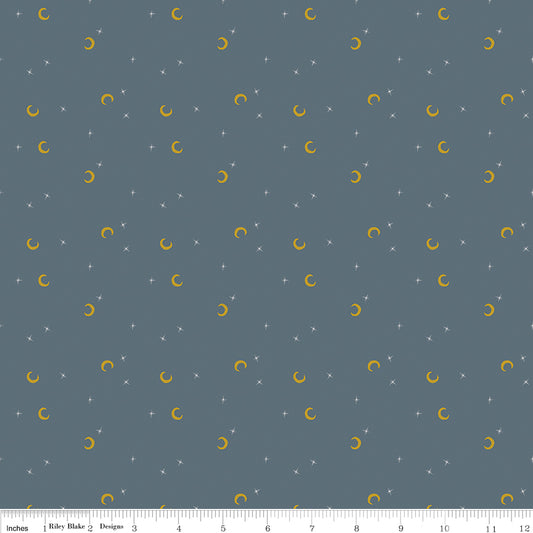 Riley Blake Designs | Cobweb Cottage | Moon and Stars Thunder Sparkle | Gray | SC19086-THUNDER