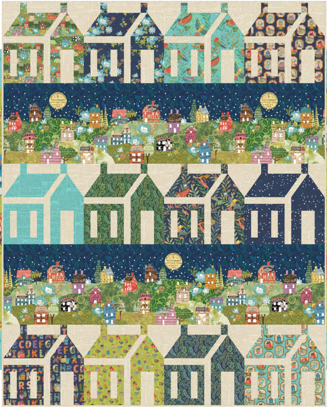 Quilt Kit | Paper Hamlet | Includes pattern, paper templates, and fabric for quilt top, binding and backing