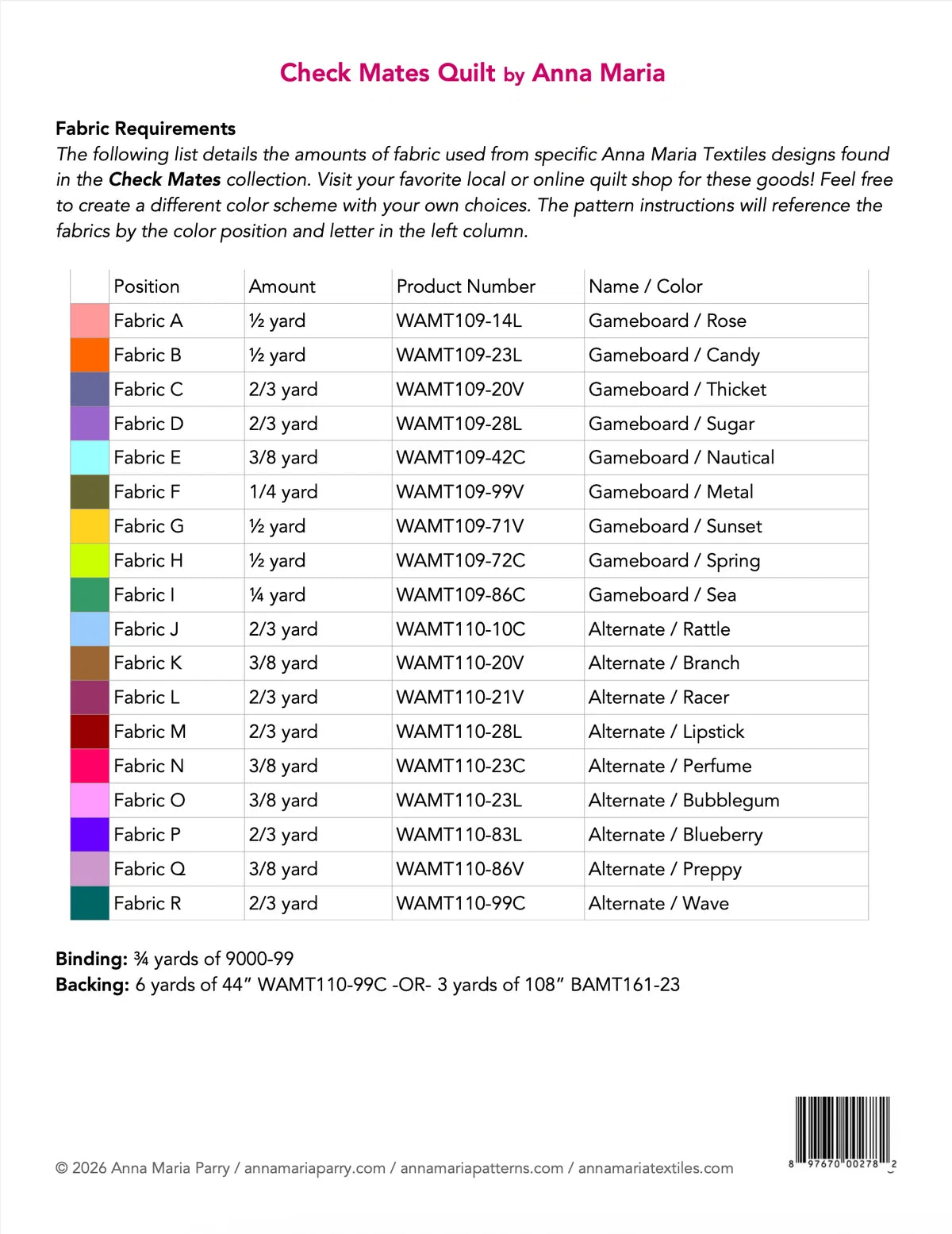 Quilt Pattern | Check Mates | Anna Maria Patterns | Anna Maria Parry
