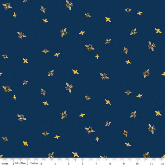 Riley Blake | Honey Bees & Flowers Please | Bees | Navy | Tara Reed