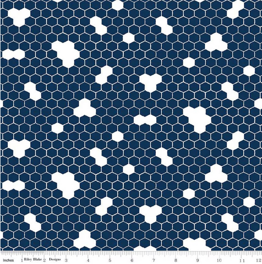 Riley Blake | Honey Bees & Flowers Please | Honeycomb | Navy | Tara Reed