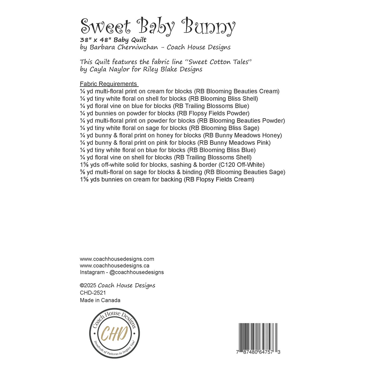 Sweet Baby Bunny | Coach House Designs | Baby Quilt Pattern