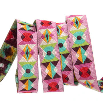 Ribbon | Arrowhead Starlight Pink ribbon | 5/8” woven jacquard | Tula Pink