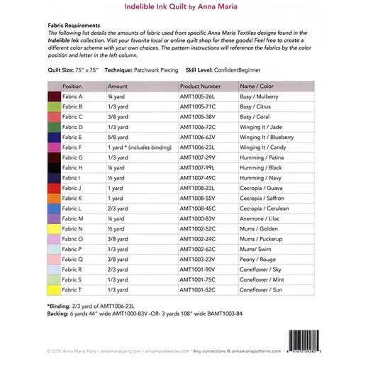 Quilt Pattern | Indelible Ink | Anna Maria Patterns | Anna Maria Parry