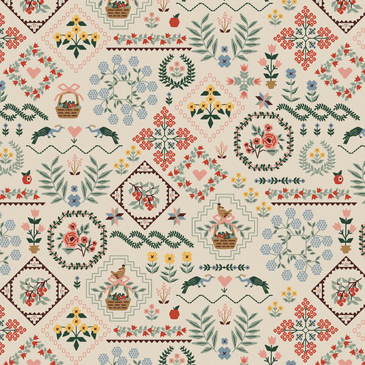 Heritage Sampler Linen Home Sweet Home fabric by Rifle Paper Co.