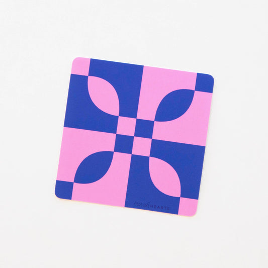 Blue and Pink Quilt Block Sticker - Vinyl Waterproof Sticker