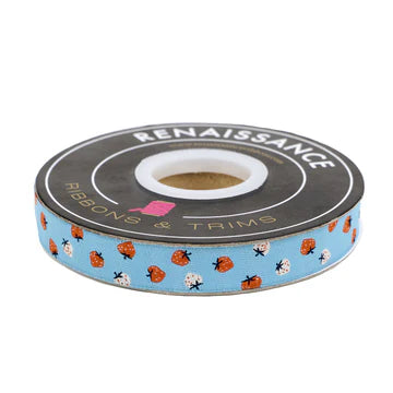 Ribbon | Strawberry | Strawberry Toss in Kim Blue | 5/8" width | by Kimberly Kight