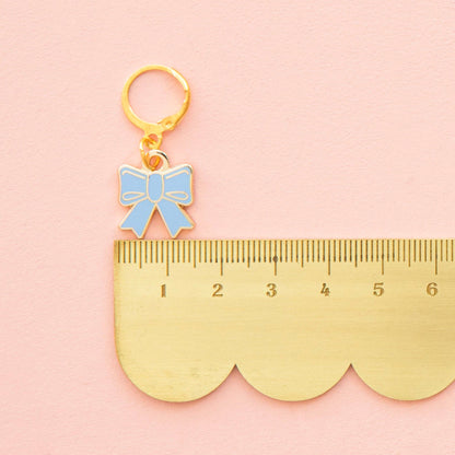 Blue Bow Enamel Stitch Marker - Zipper Charm