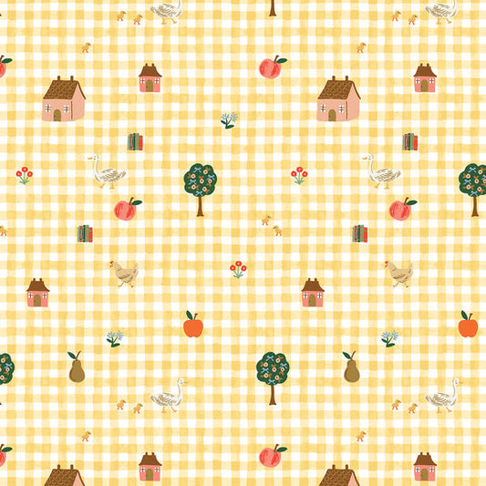 Farmhouse Gingham Butter Home Sweet Home fabric by Rifle Paper Co.