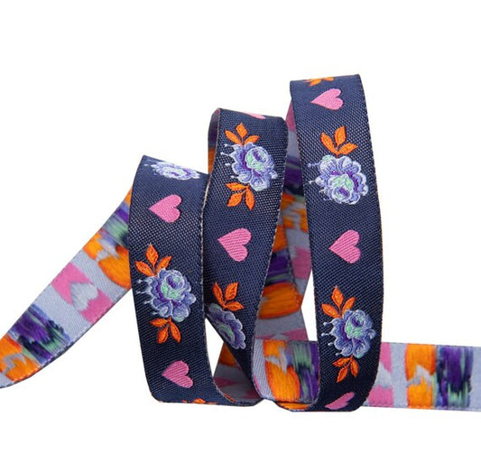 Ribbon | Painted Roses Navy | Tula Pink | Curiouser | 5/8"