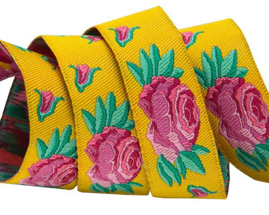 Ribbon | Spanish Rose on Yellow | Kaffe Fassett | 5/8"